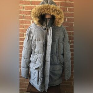 Tommy Hilfiger Gray Puffer Jacket with Faux Fur Hood